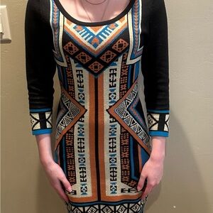 Flying Tomato Geometric Long Sleeve Dress - Black, Blue, Orange